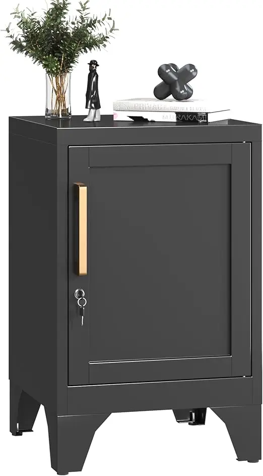 

23.6" H Black Metal NightStand Locker End Table with 1 Do,Steel Bede Storage Cabinet with Removable Shel,Side Table with Adjusta