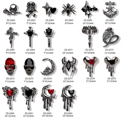 10PCS Gothic Halloween Jewel Skull Cross Heart Spider Starlight Snake Alloy Nail Art Rhinestones Decorations Manicure Punk Charm