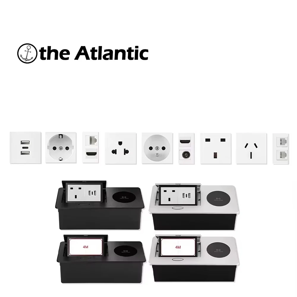 UK FR EU Combination Socket DIY Desktop Power Data Socket Pop up Hidden Table Socket With Wireless Charger USB Type-C Port