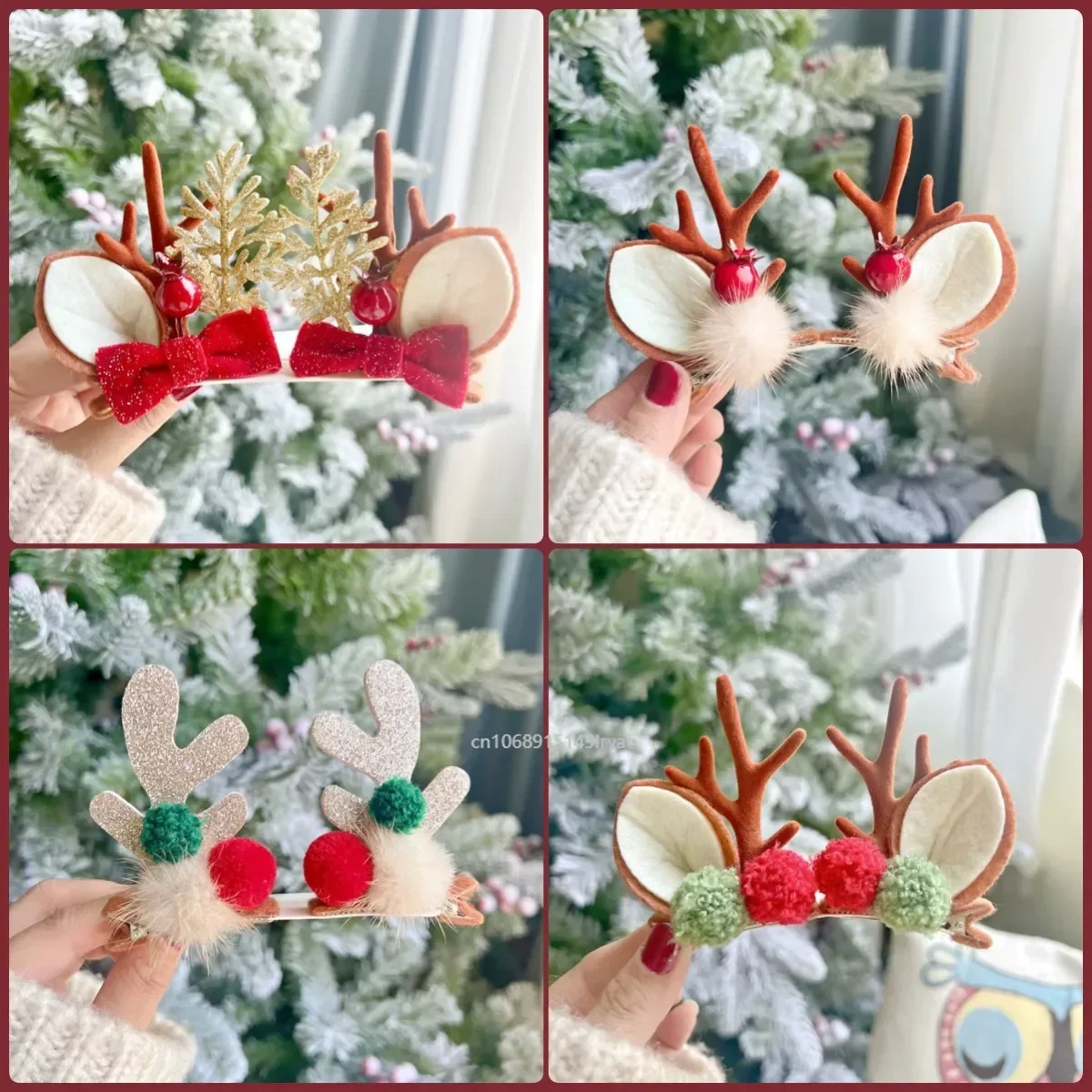 2pcs/Set Kawaii Christmas Elk Ear Hair Clip Women Girl Santa Snowman Hairpin Xmas Party Barrettes For Kids Cosplay Headwear