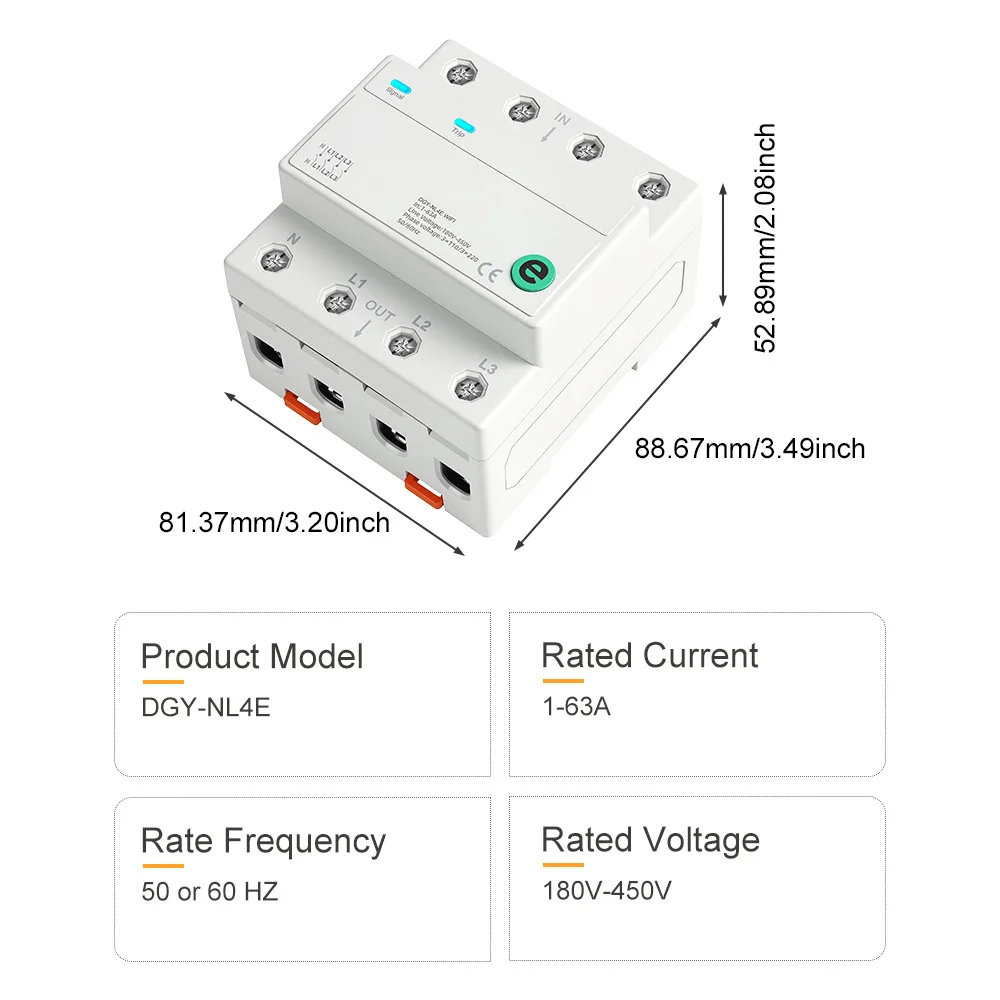 DIN Rail Type WIFI Smart Circuit Breaker 3P+N 4 Relays Cut Off L/N EWeLink App Time Control Remote On/Off 3*110V 3*220V 1-63A