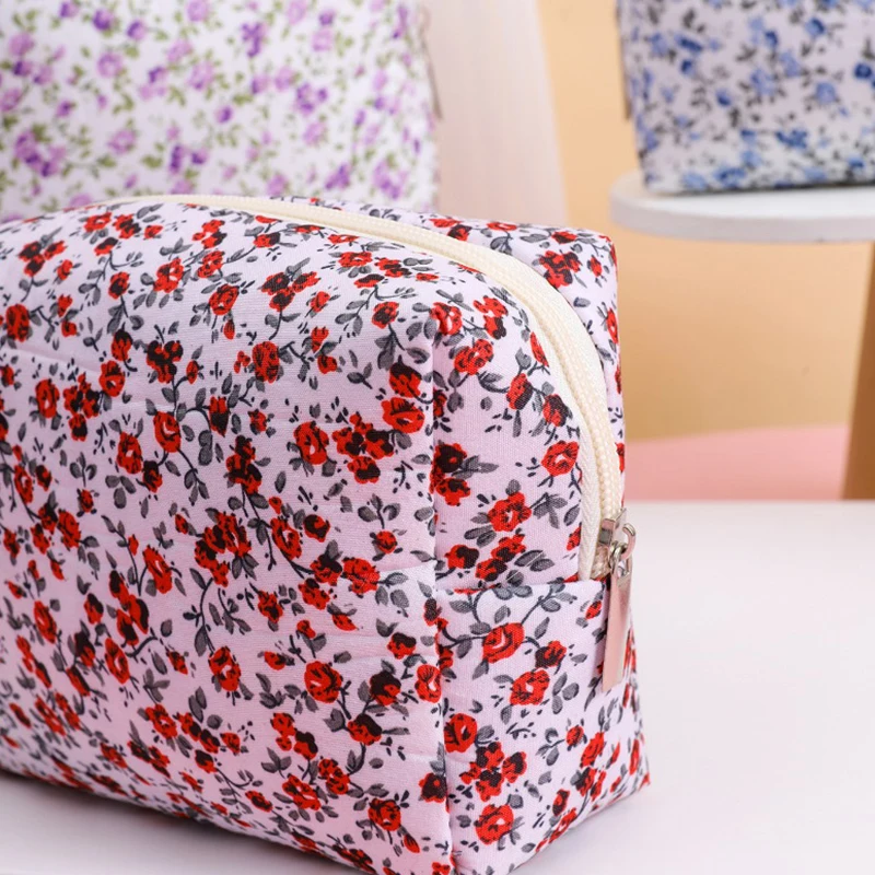 Bolsa de cosméticos con estampado de flores, organizador de almacenamiento de maquillaje con cremallera, bolso de aseo, bolsa de cosméticos de viaje