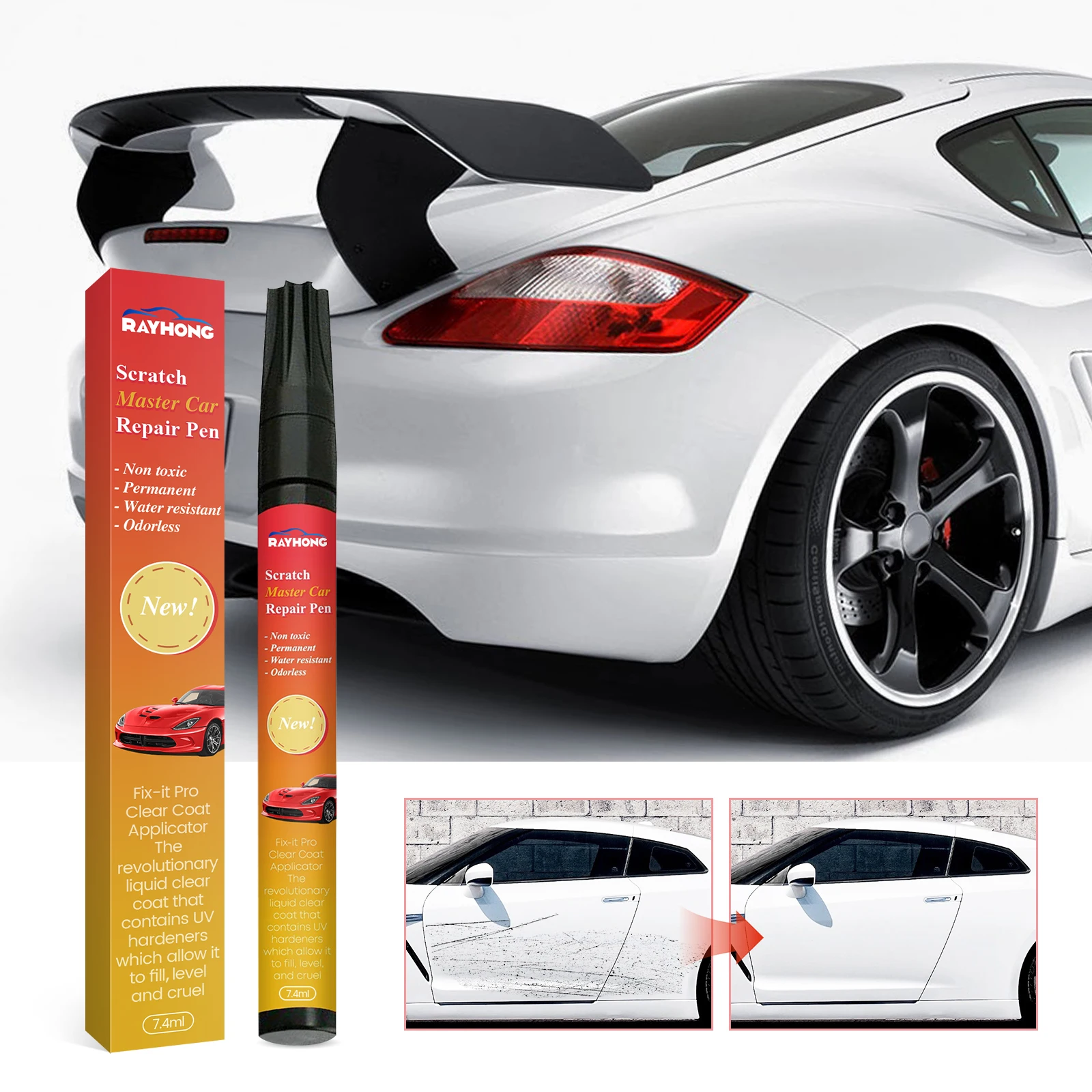 Car Scratch Repair Pen with UV Cure Acrylic Resin Easy Fix for Paint Scratches on Auto Body Transparent Layer Protection Kit