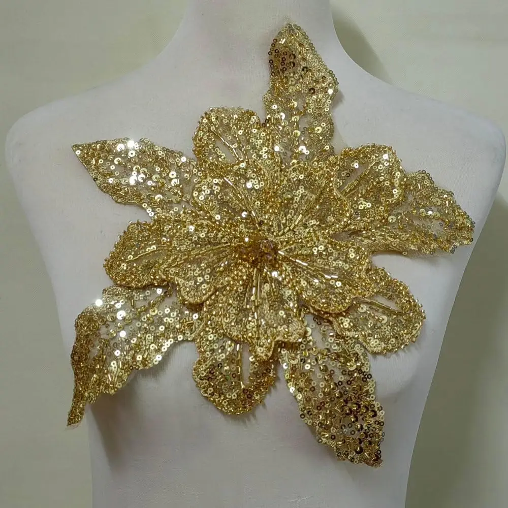 Golden Silver Sparkling Rhinestone Flowers Patch Coats Accessories Wedding Dress DIY Repair