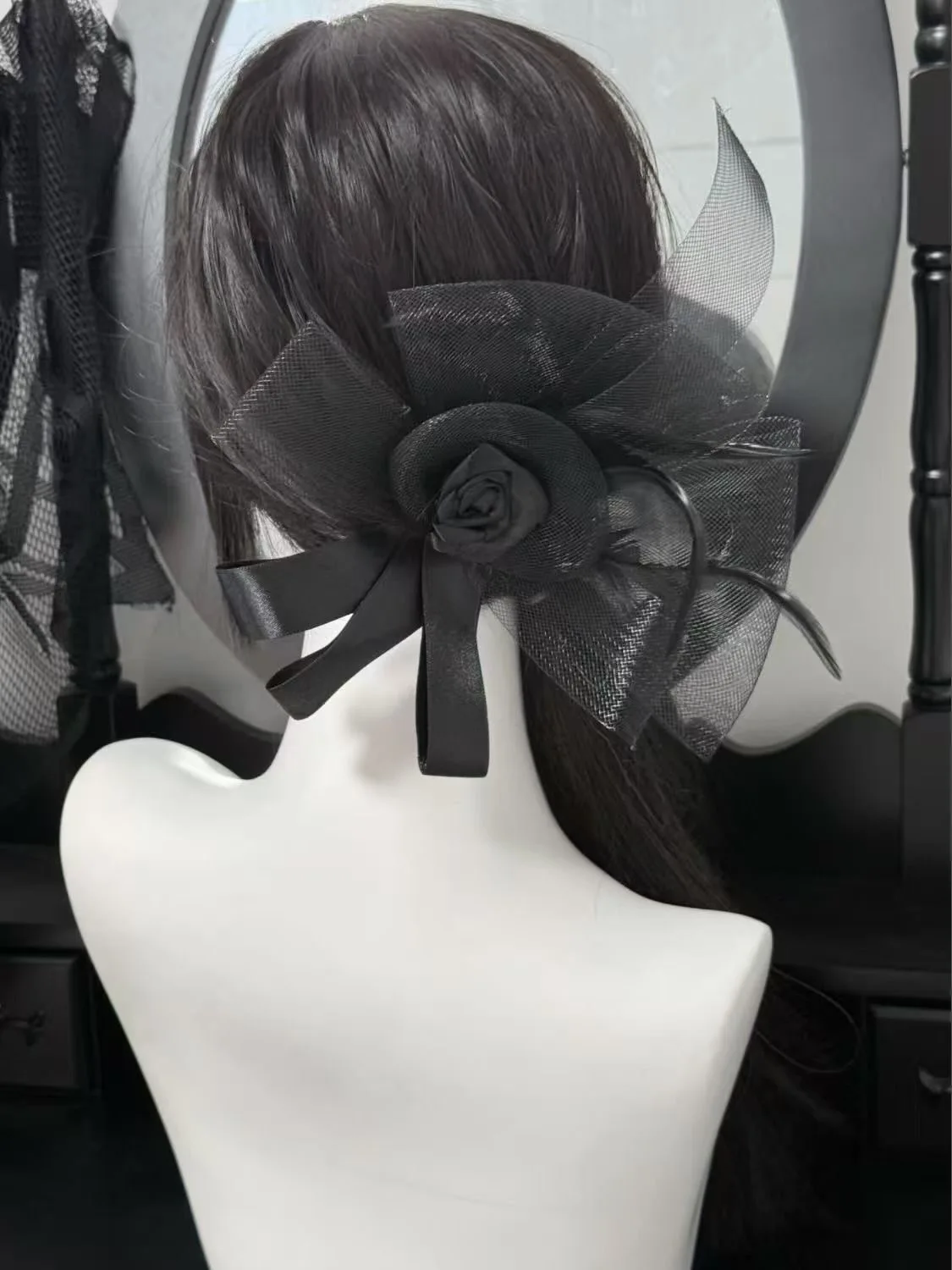 Gótico lolita laço preto grande arco fita retro escuridão feminino menina headwear retro hairpin acessórios