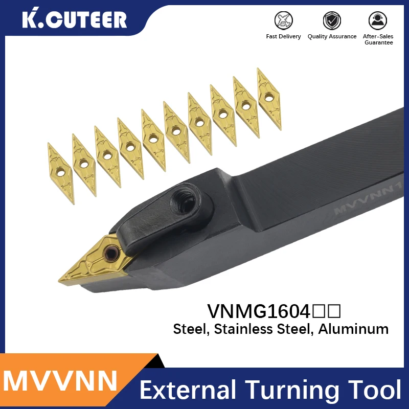 

1pc MVVNN1616K16 MVVNN2020K16 MVVNN2525M16 External Triangul Turning Tool Holder VNMG16 Carbide Inserts Lathe Cutting Tools Set