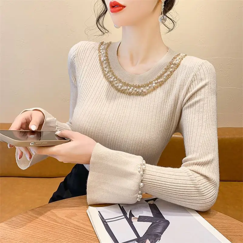 

Women Clothing Spring Autumn Fashion Simplicity Elegant Embroidered Flares Solid Color O-neck Flare Sleeve Ladies Long Sleeve To