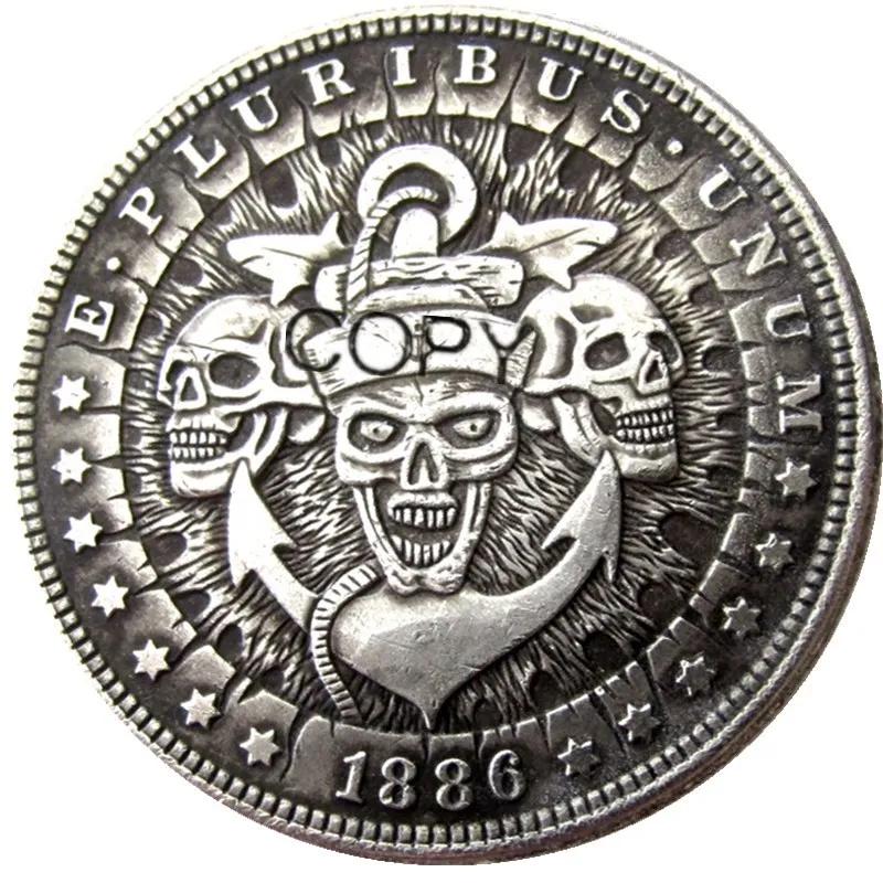 US Hobo 1886 Morgan Dollar skull zombie skeleton Silver Plated Copy Coins