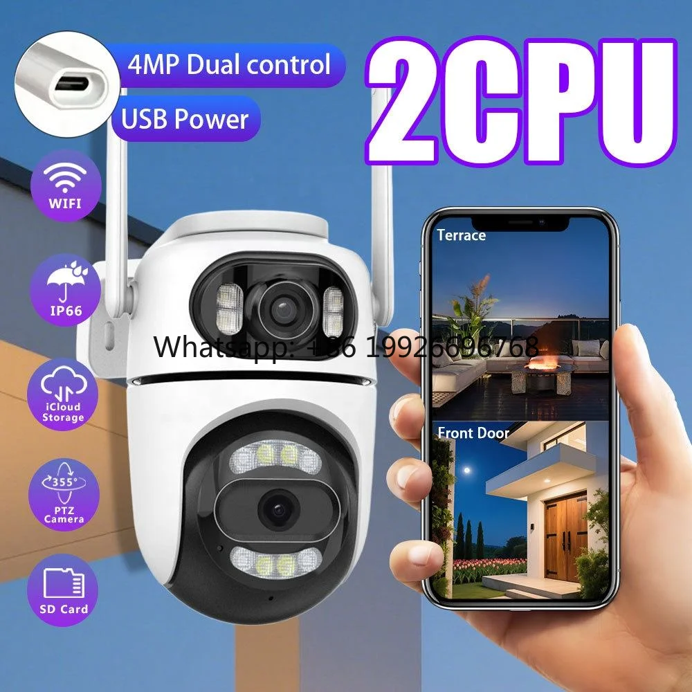6MP Dual Lens PTZ IP Camera CMOS Color Night Vision WiFi  App Smart Tracking Two-Way Audio Cloud Weatherproof