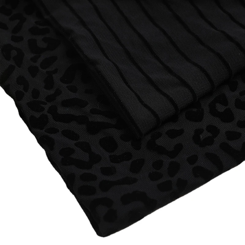 

50cm/100cm*150cm Leopard Flocking Hexagonal Mesh Fabric Stretch Mesh Fabric African Net Fabrics for DIY Sewing Clothing