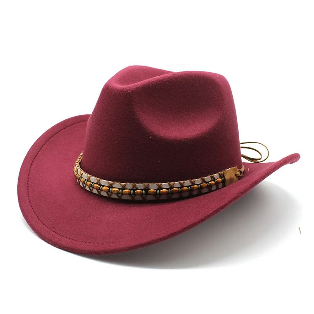 Four Seasons Cowboy Hats Cowgirl Western Cap Woolen 57-58cm Belt Buckle Rolled Brim Solid Color Jazz Style NZ0065