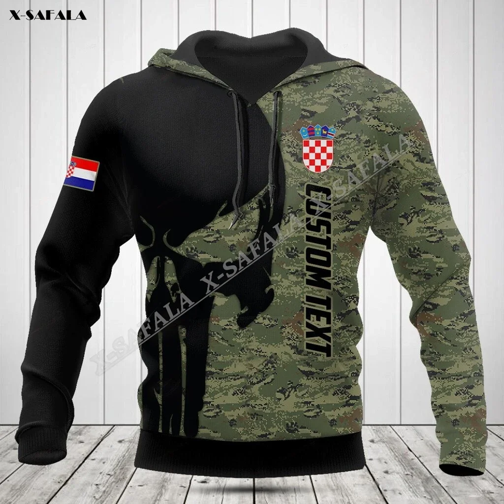 

France Croatia Italy Camo Flag Army Veteran 3D Print Hoodie Men's Outwear Pullover Hooded Sweatshirt Jersey Thick Cotton Warm