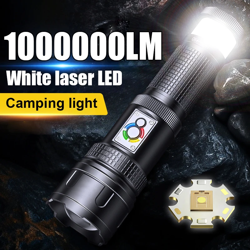 High Power 10000LM LED Flashlight Built-in Battery USB Rechargeable Strong Light Tactical Torch Outdoor Camping Hiking Lantern