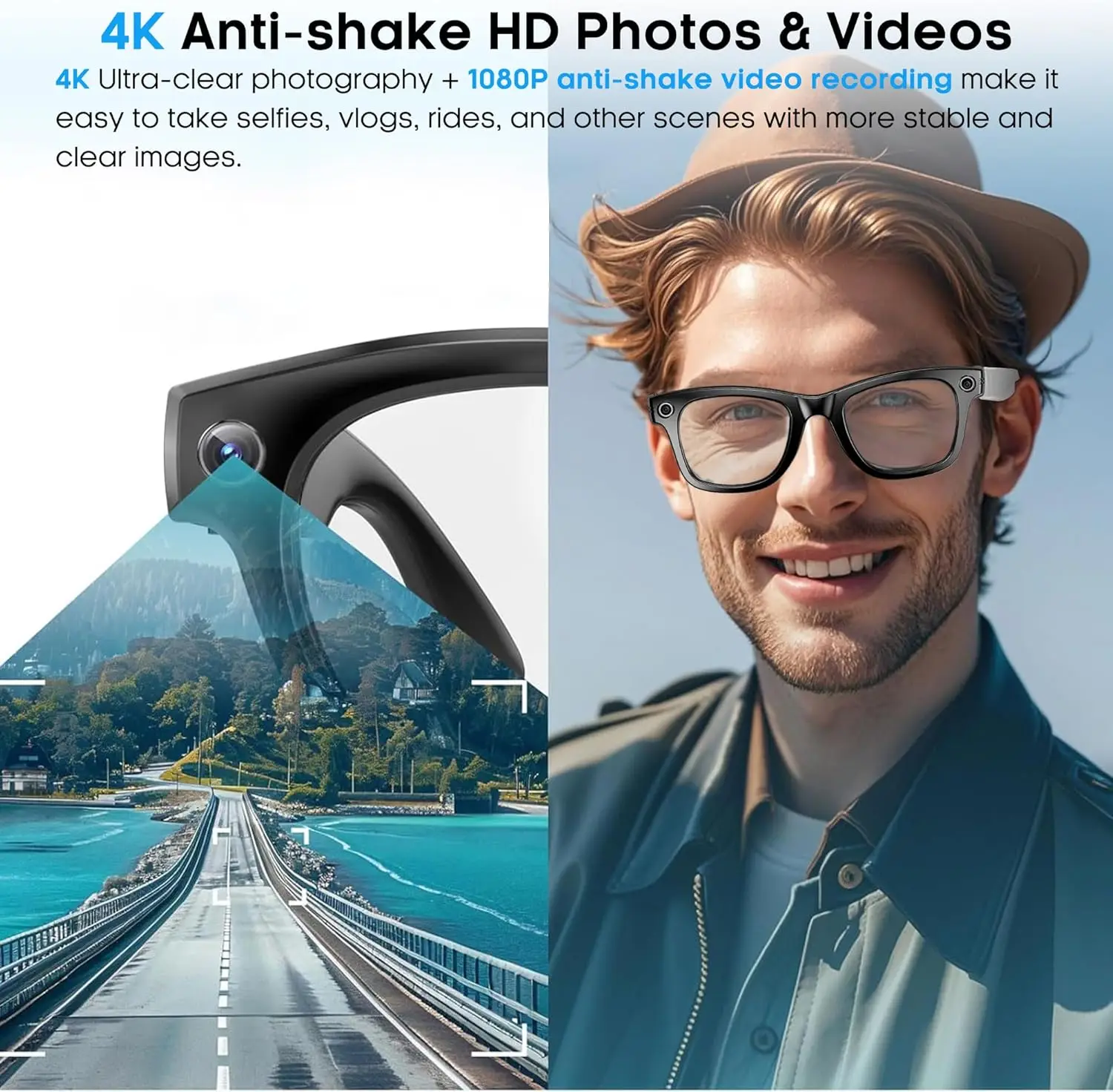 8 Million Pixels AI Voice Translation Smart Glasses Camera Video Shoot Call Headphones UV Protective Lenses Outdoor Sunglasses