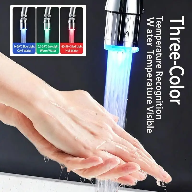 HOT 3 Color Change LED Faucet Aerator Water Powered Light Tap Nozzle Water Saving Glow Faucet Head For Kitchen Bathroom Sink - view 4