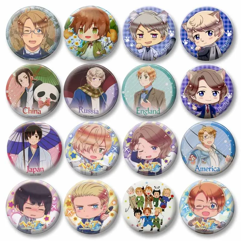 Creative Cartoon Character Enamel Pins Anime Hetalia World Stars Brooches Badges for Backpacks Jackets Hats Cosplay Accessories