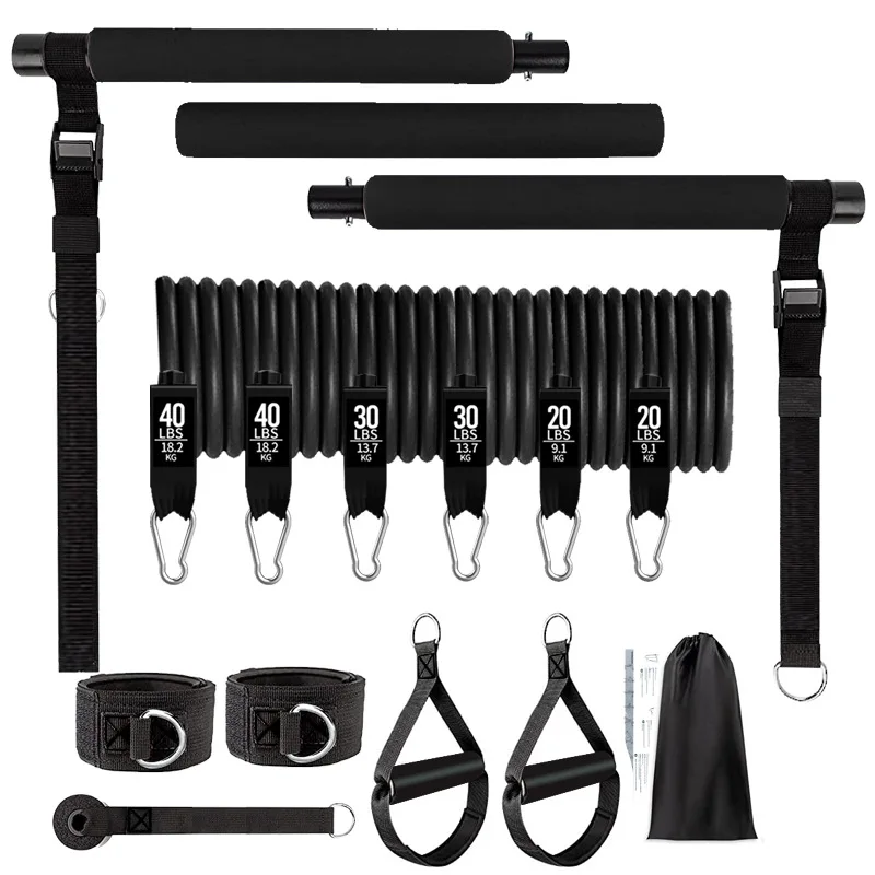 Pilates Bar Kit with180LBS Resistance Bands Set Detachable Workout Bar Elastic Fitness Band Non-slip Fitness Stick Workout Bands