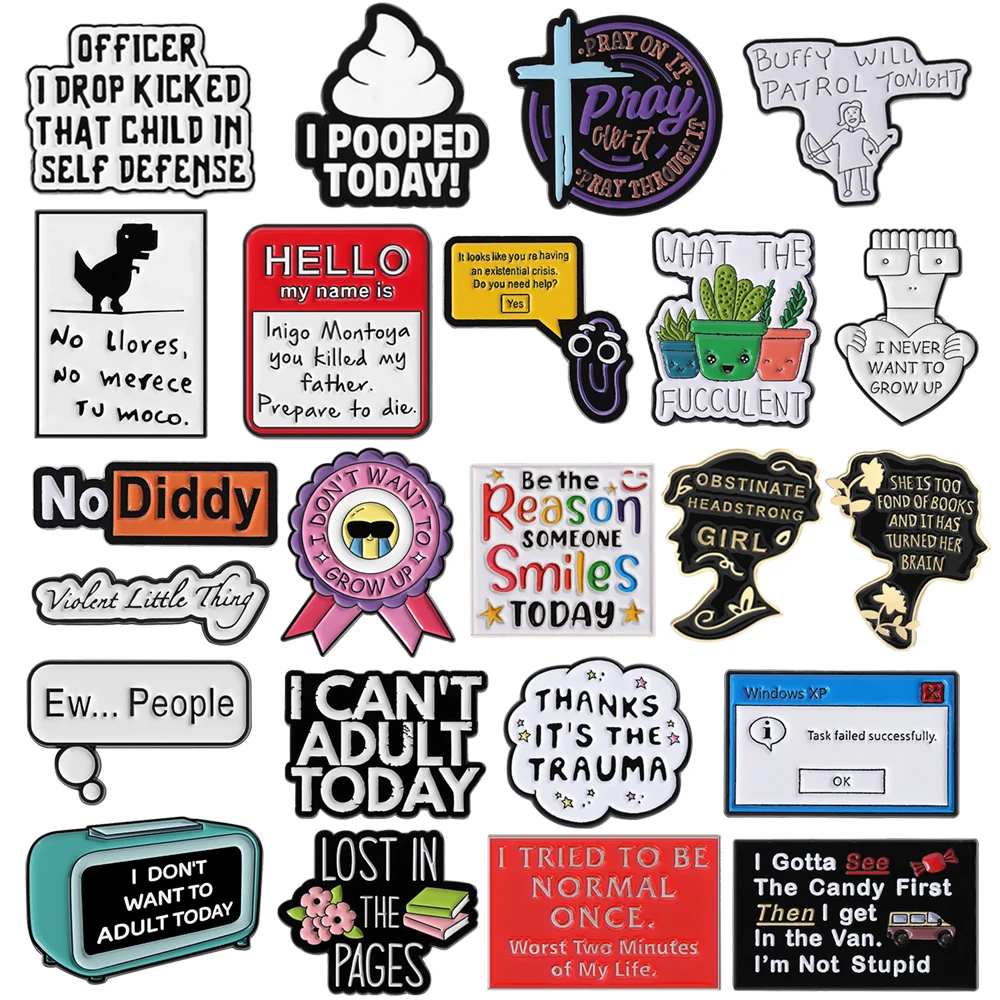 Broche esmaltado con letras creativas, alfileres de solapa, no quiero para niña adulta, recordatorio del cerebro, libro de razones, insignia de palabra de Metal, regalo de joyería