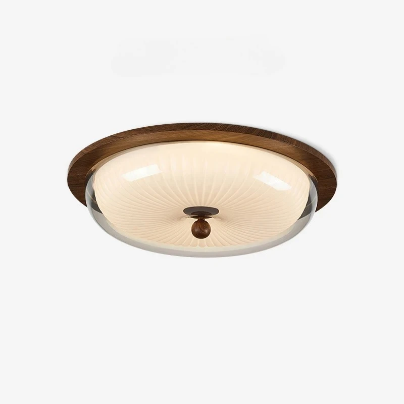 French Medieval Style Ceiling Lamp Retro Walnut Smoky Glass Ceiling Lights Bedroom Study Living Room Lighting