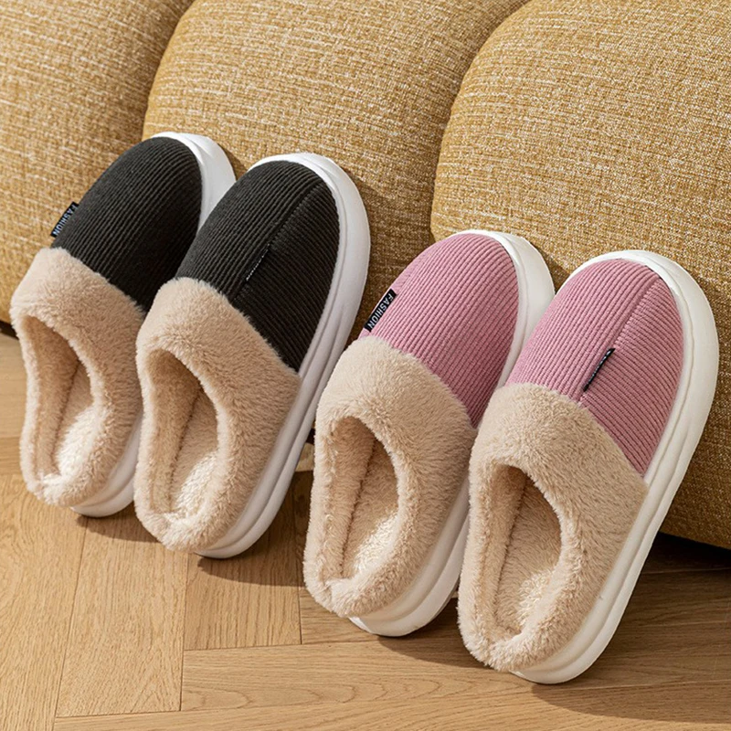 

New Fashion Men Fluffy Slippers Autumn Winter Indoor Women Thick Sole Furry Slides Non-Slip Comfortable Couples Warm Flats