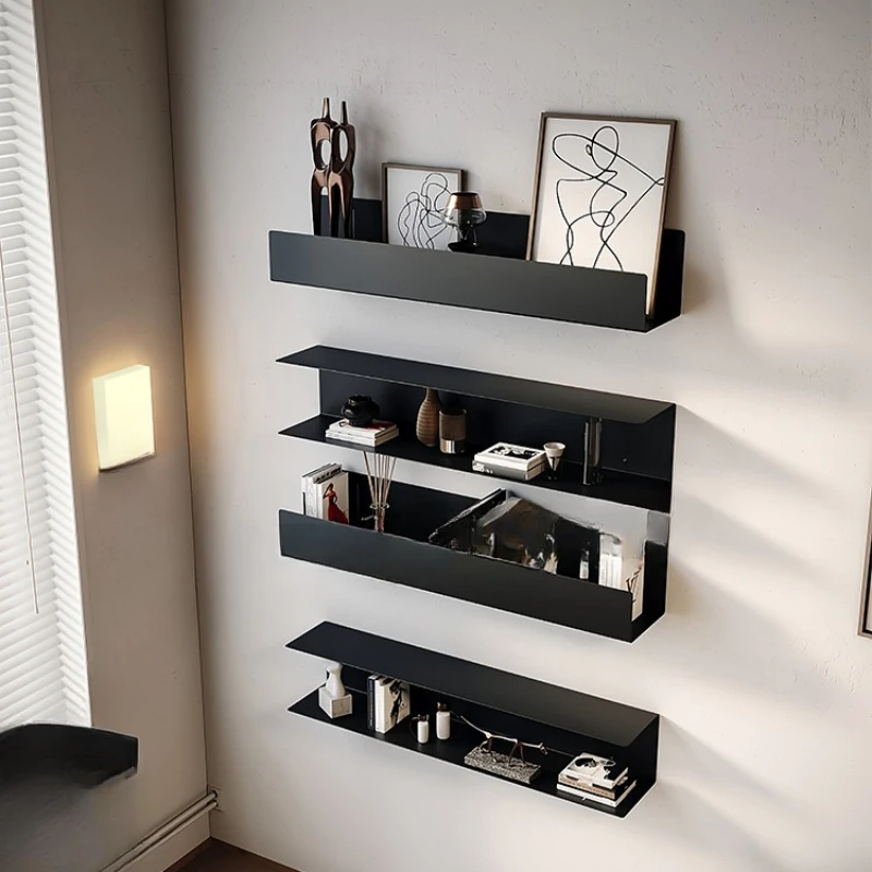 Medieval wall-hung stainless steel shelf minimalist metal partition display storage display rack combination