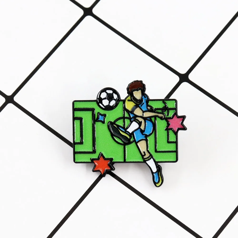 Athlete Playing Soccer Enamel Pin Soccer Field Lapel Badge Cartoon Character Brooch Clothing Jewelry Accessories