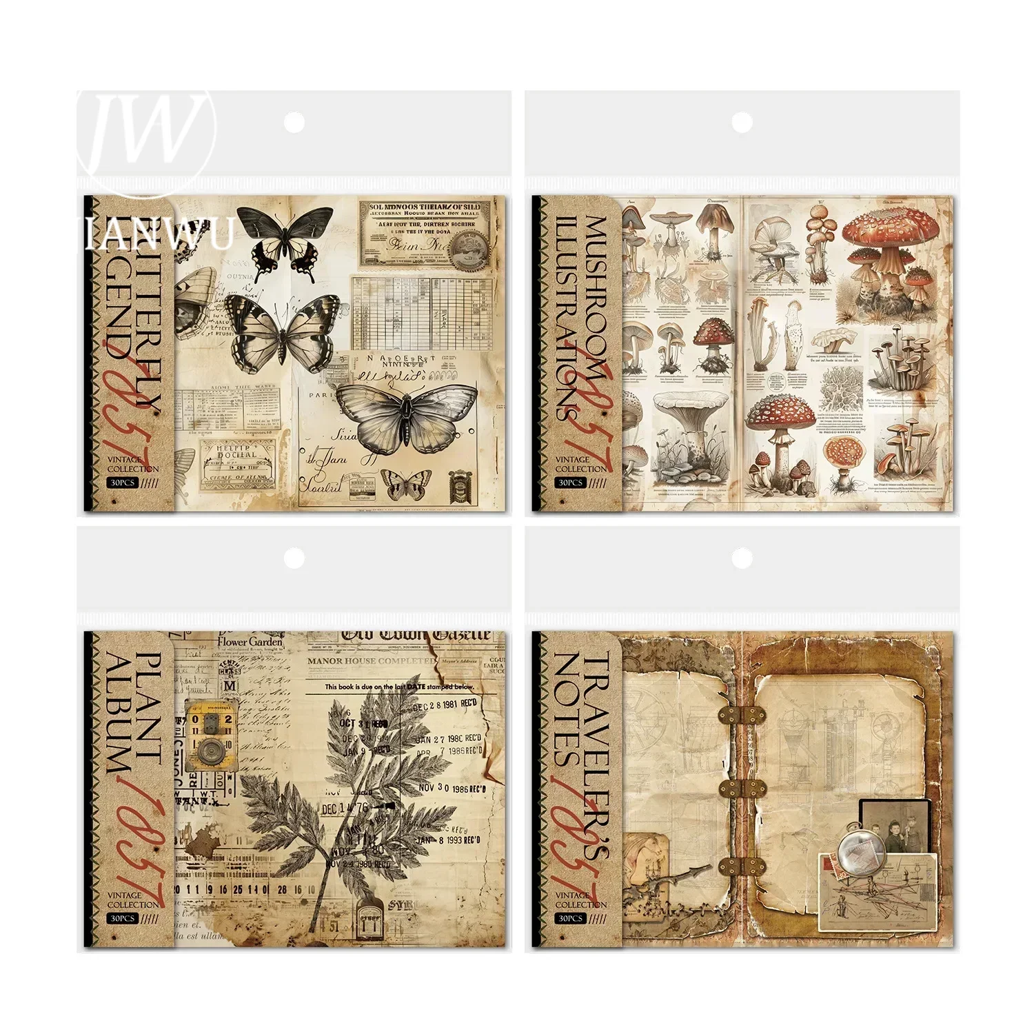 JIANWU Vintage Collection 1857 Series Plant Butterfly Landscaping Material Collage Sticker Creative DIY Journal Stationery