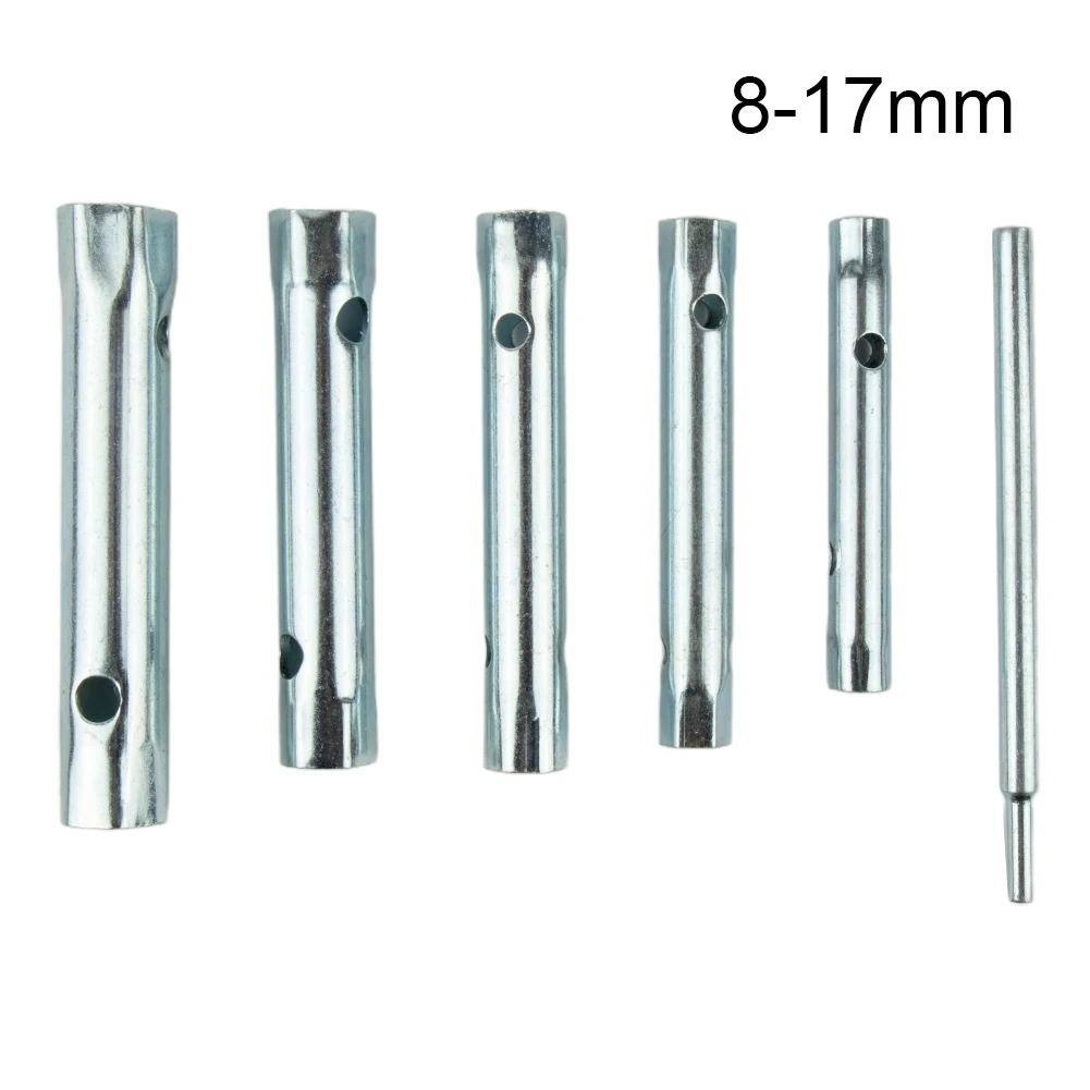 Tubular Box Wrench 6pcs/set 8-17mm Double Ended Professional Silver Socket Spanner Steel For Automotive Repair