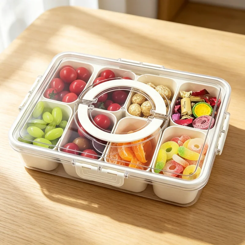 4/8 Compartment Snack Storage Box, Portable Travel Food Container with Lid, Refrigerator Snack Organizer