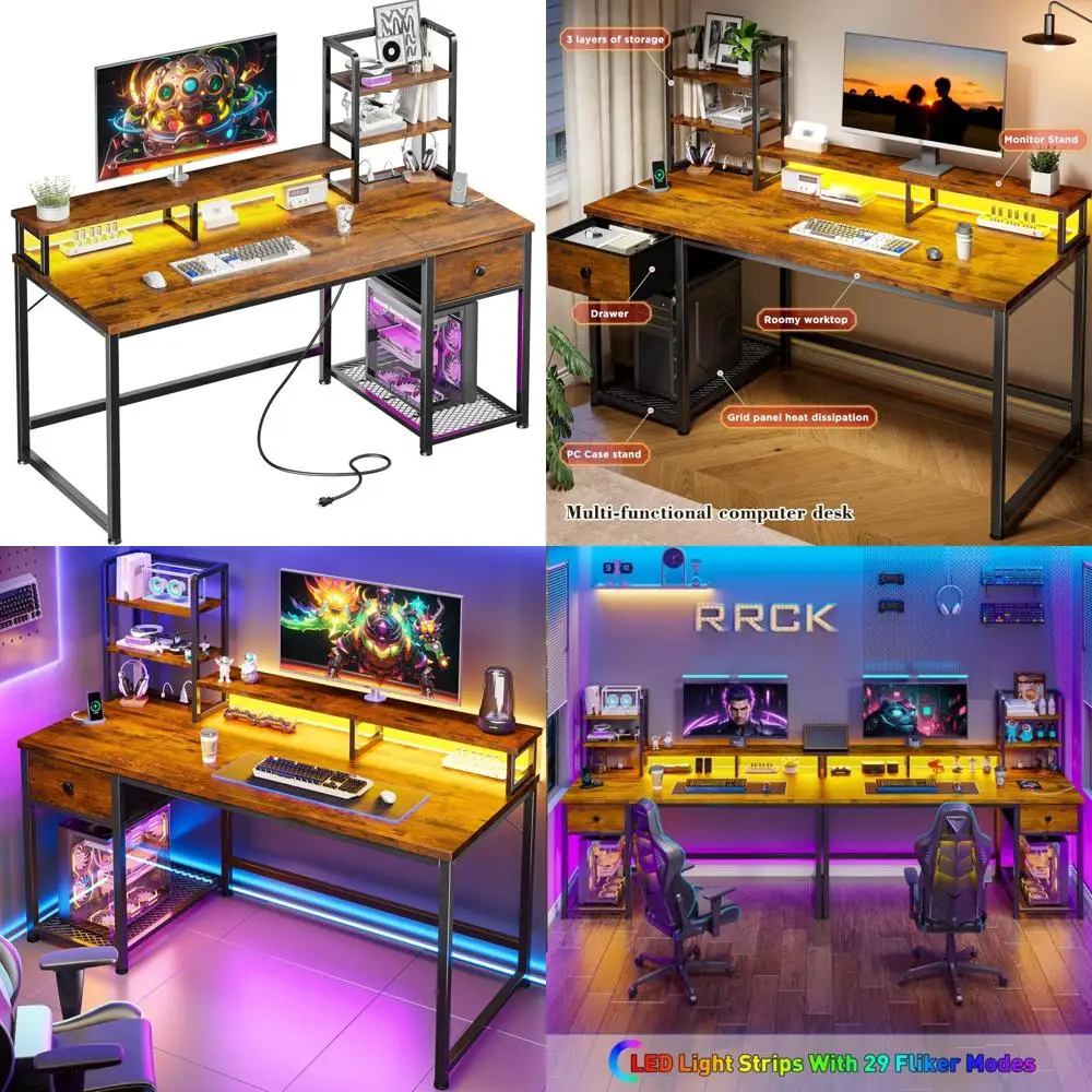 44 Reversible Gaming Desk with Hutch, Drawers, and USB Charging Port