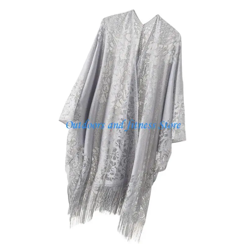 

H053 Women Stylish Sheer Lace Swimsuit Coverup Open Front Beach Cardigans Coverup