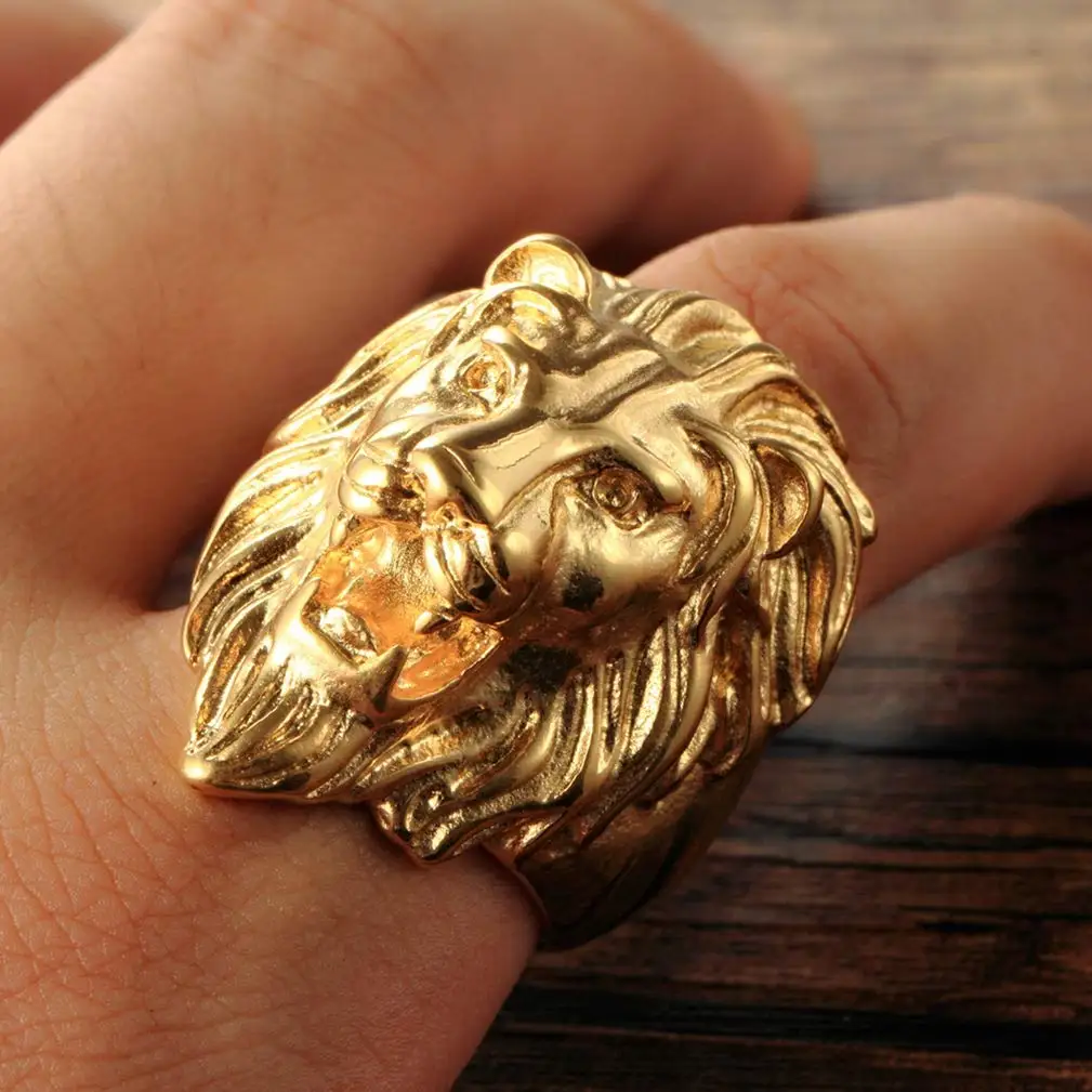 Hip Hop Rock Stainless Steel Aggressive Lion Men Ring Male Hand Punk  Rapper Hand Jewelry