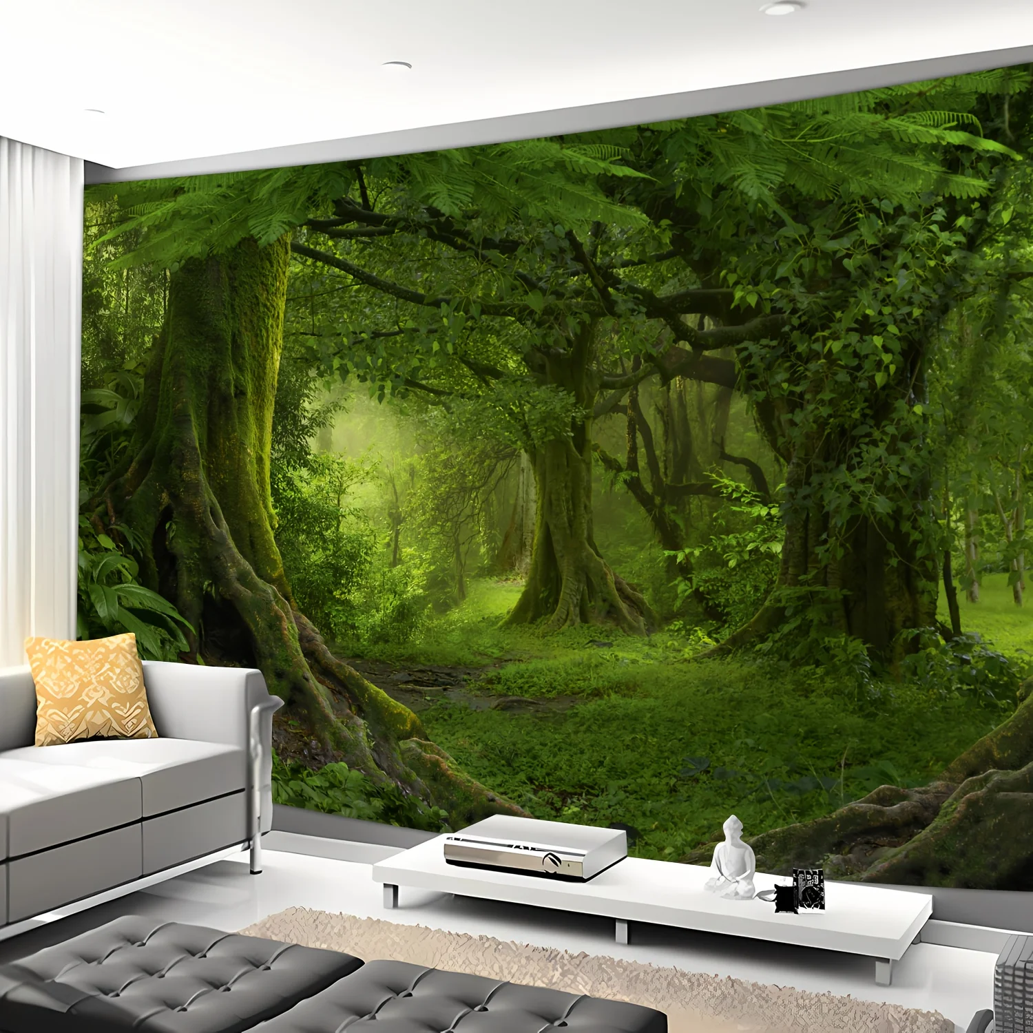 VIKAMA Misty Rainforest Tree Tapestry Green Jungle Nature Scenery Wall Hanging Aesthetic Decor Bedroom Living Room Dorm