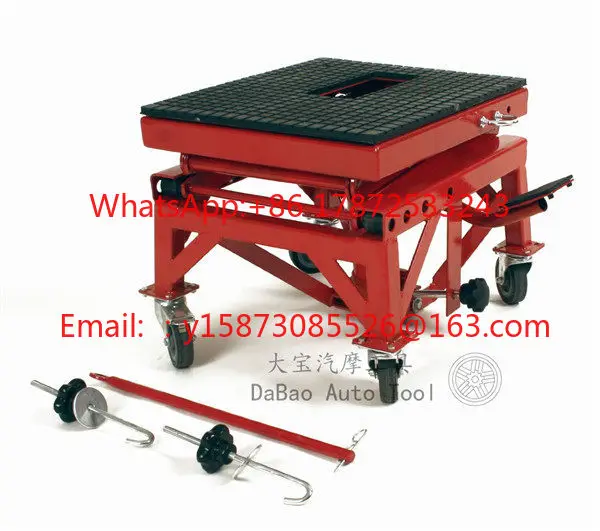 Motorcycle off-road vehicle hoist repair table, hydraulic scissor lift table, movable bracket, 300 pound transport vehicle
