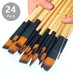 6/24pcs Professional Artist Paint Brush Set Round Filbert Flat Angle Fine Detail Brushes Premium Nylon Brush for Painting