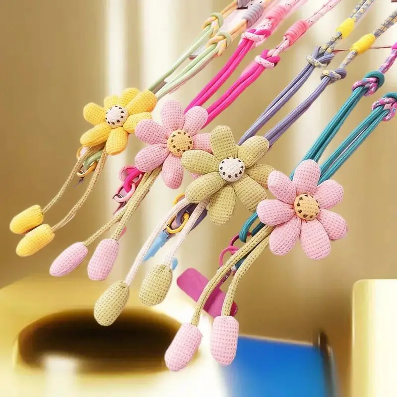 1PC Polyester Phone Lanyard Cartoon Flower Pendant Crossbody Wrist Strap Anti-Drop Universal Rope Keychain Accessories view 5