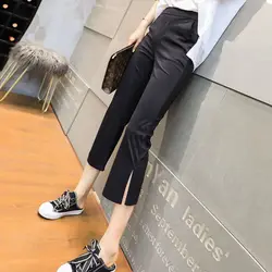 Summer Thin New Calf-Length Pants Slim Irregular Flare Femme Oversized Simplicity Solid Color Elastic Waist Trousers Women's