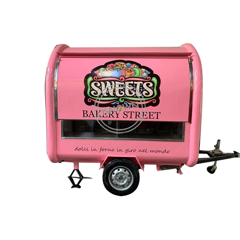 Usa Pink Round Refrigerator Ice Cream Hotdog Cart Mobile Food Trailer with Full Kitchen Equipments Bakery Sweets Vending Kiosk