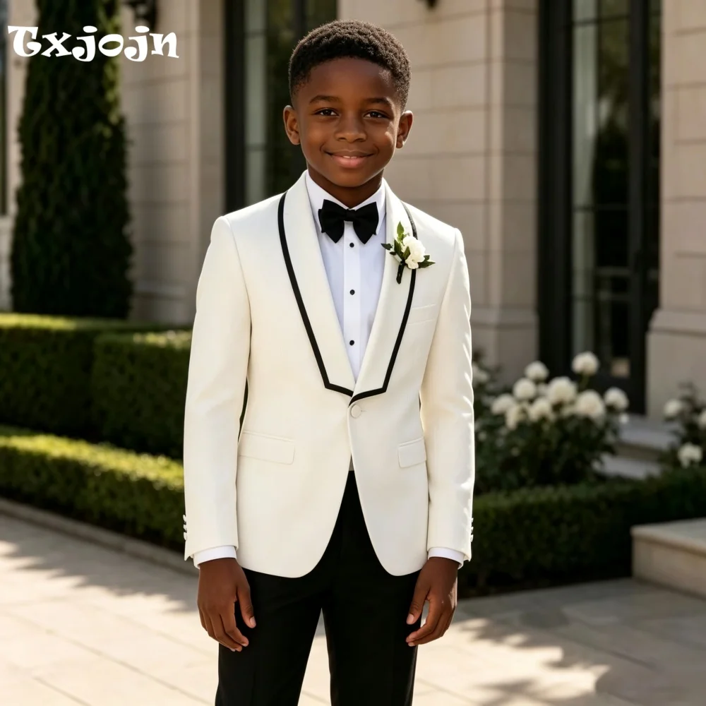 Elegant Boys Suit 2-piece Set (Jacket Pants) Wedding Tuxedos Pointed Collar Single Button Custom Blazer Pants for Formal Events