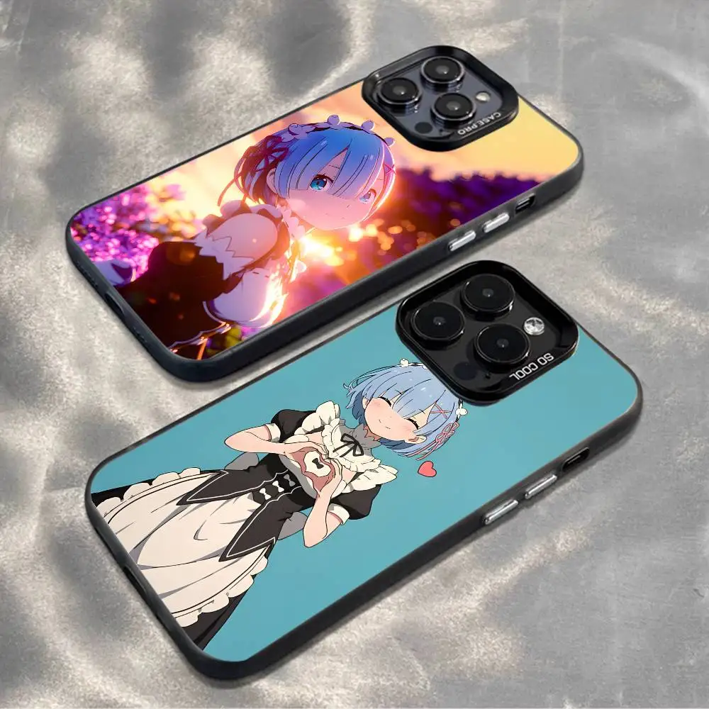 

R-Rem cartoon Phone Case For iPhone17,16,15,14,13,12,11,Mini,Pro,MAX,plus,Black Matte Shockproof Cover