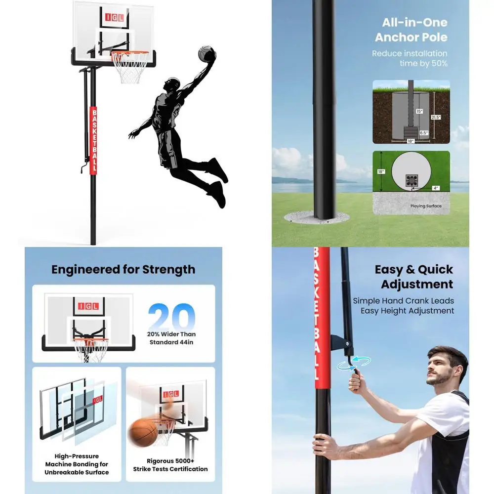 Porta da basket da esterno regolabile da 10 piedi con tabellone infrangibile e canestri interrati stile Pro