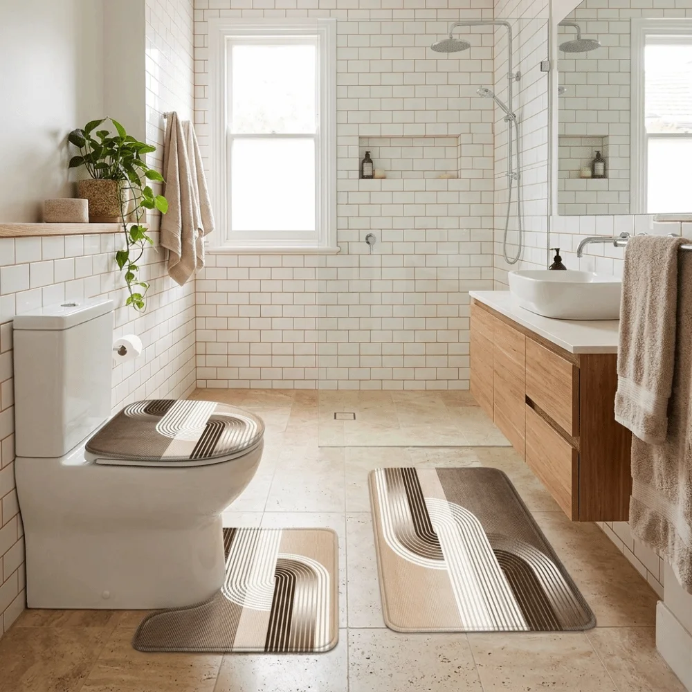3PCS/SET Marble Pattern Bath Mat Set Super Absorbent Quick-Dry Non-Slip Rug Thick Soft Bathroom Mat Bathroom