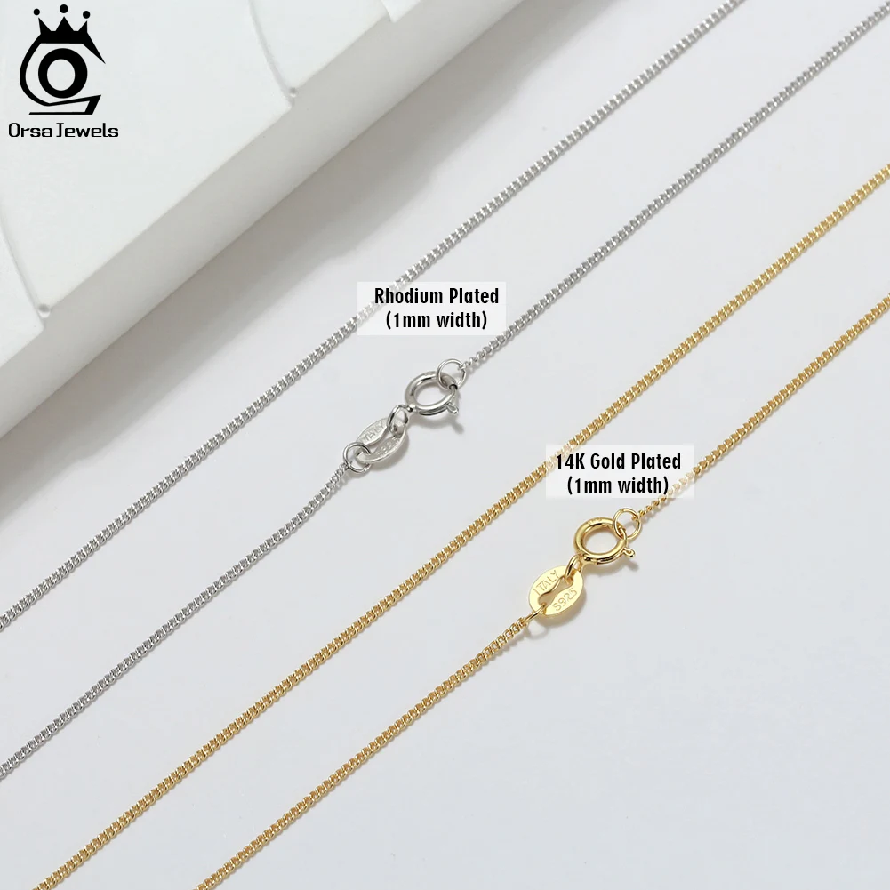 ORSA JEWELS 925 Plata 1mm Plata de Ley 925 cadena lateral gargantilla Collar mujeres niñas joyería Colar Collier Collares SC18