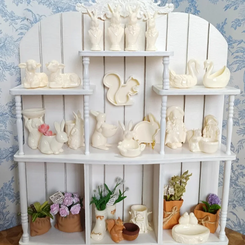 1/6 Modello di casa delle bambole Accessori per mobili Vaso da fiori da giardino Coniglio Cigno Ornamento in miniatura 1/12 Bjd Ob11 Blyth Soldier Lol Decor