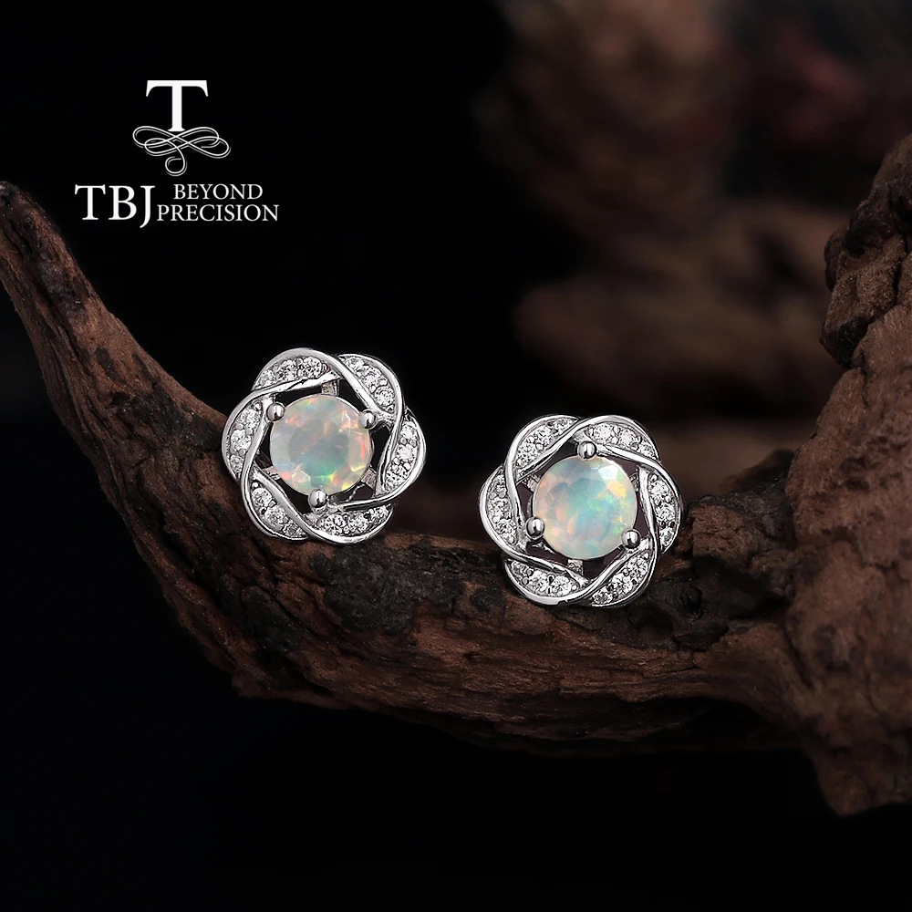 

Flower shape design Women's Earrings Natural round 5.0mm ethiopia opal"lucky stone" 925 sterling silver Fine Jewelry party gift