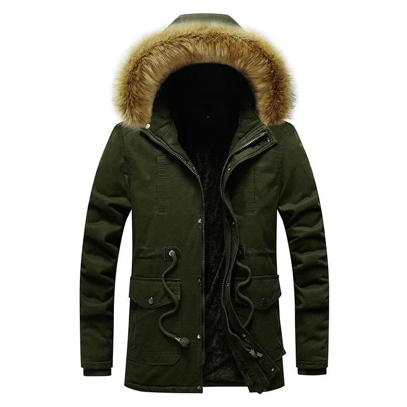 Winter Men Warm Fluffy Coat Long Hooded Cotton Jacket Drawstring Thick Parka Men Windbreaker Jacket Male Overcoat Plus Size 3xl