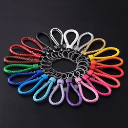 Multicolor Pu Leather Woven Rope Keychain For Men Women Car Key Holder DIY Handbag Ornaments Handmade Keyring Accessories Gift