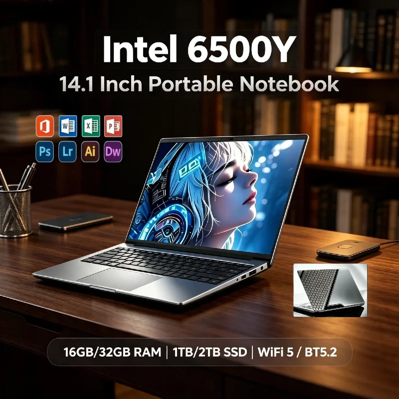 Intel 6500Y 14.1 Inch Laptop 1.1GHz 3.4GHz Max 16GB RAM 2TB SSD 1920x1080 Ultra Slim Notebook Office Pro Max