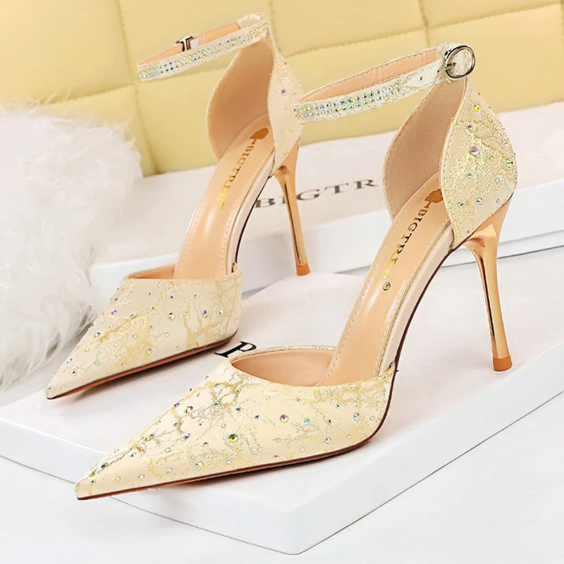 BIGTREE Shoes Rhinestone Women Pumps Luxury High Heels Pointed Toe Women Stilettos Heels Sexy Party Shoes Fashion Wedding Shoes