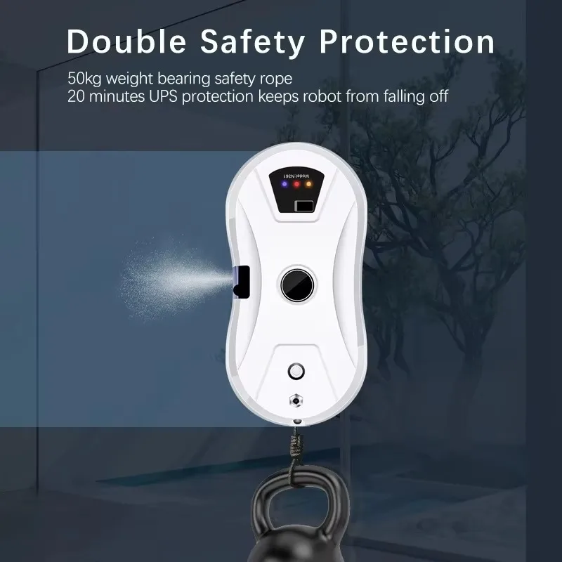 Commercial Window Cleaning Robot Portable AI Smart Path Dual Spinning Mop Ultrasonic Water Spray Remote Control Cleaning Machine view 4